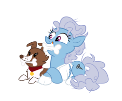 Size: 1200x1000 | Tagged: safe, artist:reynaruina, screw loose, winona, dog, earth pony, pony, g4, behaving like a dog, bone, cute, cuteloose, duo, female, mare, mouth hold, prone, simple background, transparent background
