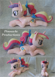 Size: 2000x2800 | Tagged: safe, artist:bluedragonflyplush, princess cadance, alicorn, pony, g4, bow, female, folded wings, high res, horn, irl, mare, photo, plushie, ponytail, prone, solo, tail bow, teen princess cadance, wings