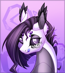 Size: 1166x1319 | Tagged: safe, artist:xn-d, oc, oc only, oc:erin daedricon, dracony, hybrid, original species, pony, ponymorph, robot, robot pony, abstract background, black sclera, female, licking, licking lips, tongue out
