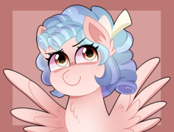 Size: 2514x1902 | Tagged: safe, artist:emera33, cozy glow, pegasus, pony, g4, bust, chest fluff, cozybetes, cute, ear fluff, female, filly, freckles, portrait, solo, spread wings, wings