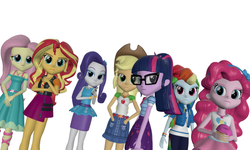 Size: 5120x3072 | Tagged: safe, artist:n3onh100, applejack, fluttershy, pinkie pie, rainbow dash, rarity, sci-twi, sunset shimmer, twilight sparkle, equestria girls, g4, my little pony equestria girls: better together, 3d, belt, bowtie, bracelet, clothes, cowboy hat, cupcake, denim skirt, dress, female, food, freckles, geode of empathy, geode of fauna, geode of shielding, geode of sugar bombs, geode of super speed, geode of super strength, geode of telekinesis, glasses, gmod, hairband, hairpin, hand in pocket, hat, jacket, jewelry, leather jacket, lipstick, looking at you, magical geodes, pants, pencil skirt, pendulum, ponytail, rarity peplum dress, serious, serious face, shirt, simple background, skirt, stetson, t-shirt, tank top, the rainbooms, white background, wristband
