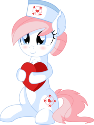 Size: 5622x7436 | Tagged: safe, artist:cyanlightning, nurse redheart, earth pony, pony, g4, .svg available, absurd resolution, blushing, cute, ear fluff, female, hat, heart, heartabetes, holding, mare, nurse hat, pillow, pun, simple background, sitting, smiling, solo, transparent background, vector, visual pun