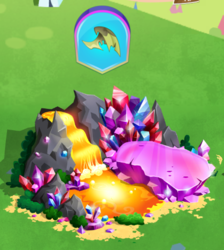 Size: 450x503 | Tagged: safe, gameloft, father knows beast, g4, my little pony: magic princess, crystal, gem, lava, lava pool, lavafall, limited-time story, no pony, the anonymous campsite