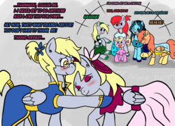 Size: 1400x1000 | Tagged: safe, artist:outofworkderpy, derpy hooves, dinky hooves, oc, oc:just-derpy, oc:ria, oc:sunny, oc:velvet hooves, pegasus, pony, unicorn, comic:out of work derpy, g4, clothes, comic, crying, dress, female, filly, mare, outofworkderpy, prom, prom dress, tears of joy, tumblr, tumblr comic