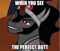 Size: 585x497 | Tagged: safe, edit, edited screencap, screencap, king sombra, g4, the beginning of the end, caption, image macro, lip bite, text, the ass was fat