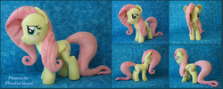 Size: 4000x1600 | Tagged: safe, artist:bluedragonflyplush, fluttershy, pegasus, pony, g4, blush sticker, blushing, female, folded wings, irl, mare, photo, plushie, solo, standing, wings