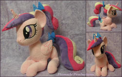 Size: 1600x1006 | Tagged: safe, artist:bluedragonflyplush, princess cadance, alicorn, pony, g4, bow, female, folded wings, horn, irl, mare, photo, plushie, prone, sitting, solo, tail bow, teen princess cadance, wings