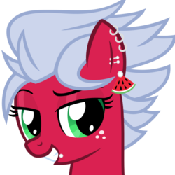 Size: 375x375 | Tagged: safe, artist:the smiling pony, oc, oc only, oc:melon frost, pegasus, pony, derpibooru, g4, .svg available, bust, derpibooru badge, ear piercing, earring, freckles, jewelry, lip piercing, meta, piercing, simple background, smiling, solo, svg, transparent background, vector