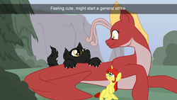 Size: 4000x2250 | Tagged: safe, artist:aaronmk, oc, oc:lefty pony, oc:posada, oc:sabotage, hippogriff, pony, seapony (g4), sphinx, unicorn, bush, cliff, female, glasses, hippogriff oc, mare, quadrupedal, size difference, smiling, socialism, sphinx oc, strike (action), text, tree, vector