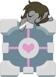 Size: 739x1017 | Tagged: safe, artist:chipmagnum, oc, oc only, oc:jake, pony, g4, companion cube, male, portal (valve), simple background, solo, stallion, transparent background