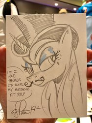 Size: 1536x2048 | Tagged: safe, artist:andy price, princess luna, pony, g4, babscon, babscon 2019, convention, facial hair, female, hat, mare, moustache, partial color, pencil drawing, top hat, traditional art