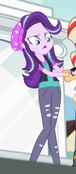 Size: 302x687 | Tagged: safe, edit, edited screencap, screencap, starlight glimmer, sunset shimmer, equestria girls, equestria girls specials, g4, my little pony equestria girls: mirror magic, animated, beanie, clothes, cropped, female, hat, legs shaking, trembling