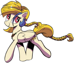 Size: 1310x1116 | Tagged: safe, artist:andypriceart, artist:taytinabelle, derpibooru exclusive, edit, idw, golden feather, princess celestia, pegasus, pony, g4, spoiler:comic, spoiler:comic65, background removed, braid, braided tail, cute, cutelestia, disguise, female, mare, outline, simple background, smiling, solo, transparent background, walking, white outline