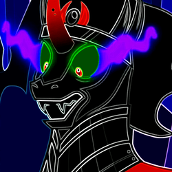 Size: 714x714 | Tagged: safe, edit, edited screencap, screencap, king sombra, pony, unicorn, g4, the beginning of the end, cropped, crystal, crystal empire, dark magic, fear, greatest fear, magic, male, solo, sombra eyes