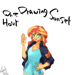 Size: 500x500 | Tagged: safe, artist:sozglitch, sunset shimmer, equestria girls, g4, female, looking at you, solo, waving