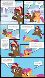Size: 678x1178 | Tagged: safe, artist:sonicdash777, scootaloo, oc, oc:orion, pegasus, pony, comic:the rainbow factory, fanfic:rainbow factory, g4, cloudsdale