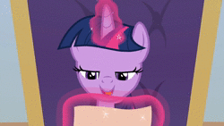 Size: 1280x720 | Tagged: safe, screencap, twilight sparkle, alicorn, pony, g4, the beginning of the end, animated, chair, female, implied starlight glimmer, letter, magic, reading, solo, sound, talking, telekinesis, twilight sparkle (alicorn), twilighting, webm