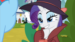Size: 806x451 | Tagged: safe, screencap, rainbow dash, rarity, pegasus, pony, unicorn, g4, sparkle's seven, animated, detective rarity, eyebrow wiggle, female, gif, out of context