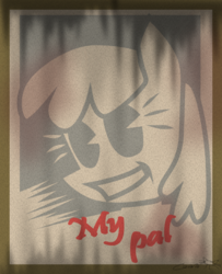 Size: 626x770 | Tagged: safe, artist:cazra, oc, oc:stable filly, earth pony, pony, fallout equestria, grin, pac-man eyes, poster, smiling