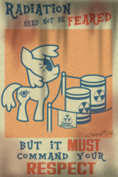 Size: 548x820 | Tagged: safe, artist:cazra, oc, oc:stable filly, earth pony, pony, fallout equestria, barrel, pac-man eyes, poster, public service announcement, radiation, stable-tec
