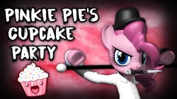 Size: 1280x720 | Tagged: artist needed, source needed, safe, pinkie pie, g4, 3d, bowler hat, cane, cupcake, food, hat, knife, pinkamena diane pie, source filmmaker, thumbnail