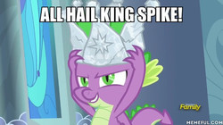 Size: 600x337 | Tagged: safe, edit, edited screencap, screencap, spike, dragon, g4, sparkle's seven, crown, hard-won helm of the sibling supreme, jewelry, memeful.com, regalia, winged spike, wings