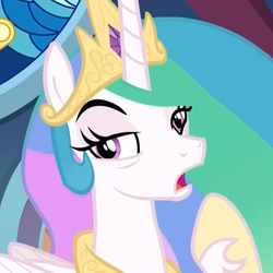 Size: 809x809 | Tagged: safe, screencap, princess celestia, alicorn, pony, g4, sparkle's seven, bags under eyes, cropped, derp, female, great moments in animation, hoof shoes, lidded eyes, mare, open mouth, raised eyebrow