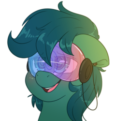 Size: 2000x2100 | Tagged: safe, artist:fluffyxai, oc, oc only, oc:poison trail, pony, blushing, bust, commission, high res, hypnogear, hypnosis, open mouth, portrait, simple background, smiling, solo, transparent background, visor