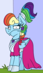 Size: 899x1495 | Tagged: safe, artist:cowsrtasty, rainbow dash, pegasus, pony, g4, sparkle's seven, alternate hairstyle, clothes, dress, female, frown, hoof shoes, mare, megaradash, rainbow dash is not amused, that was fast, unamused