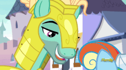 Size: 826x464 | Tagged: safe, screencap, rainbow dash, zephyr breeze, pegasus, pony, g4, sparkle's seven, animated, discovery family, discovery family logo, disgusted, eyebrow wiggle, female, gif, logo, male, mare, megaradash, puffy cheeks, rainbow dash is best facemaker, shipping denied, stallion