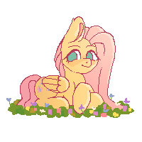 Size: 200x200 | Tagged: safe, artist:onionpwder, fluttershy, pegasus, pony, g4, animated, blinking, cute, ear fluff, female, flower, mare, no pupils, pixel art, prone, shyabetes, simple background, solo, transparent background