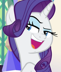 Size: 902x1079 | Tagged: safe, screencap, rarity, pony, unicorn, g4, sparkle's seven, cropped, cute, dreamworks face, faic, female, grin, lidded eyes, mare, open mouth, raised eyebrow, raribetes, smiling, solo