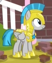 Size: 302x368 | Tagged: safe, screencap, windstorm, pegasus, pony, g4, sparkle's seven, armor, cropped, cute, female, guardsmare, mare, palindrome get, royal guard, smiling, solemn canterlot marshal, solo, when she smiles
