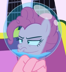 Size: 993x1080 | Tagged: safe, screencap, pinkie pie, earth pony, pony, g4, sparkle's seven, astronaut pinkie, cropped, crossed hooves, drool, duckface, female, fish bowl, helmet flood, mare, pouting, solo, space helmet