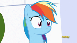Size: 1280x720 | Tagged: safe, edit, edited screencap, screencap, rainbow dash, pegasus, pony, g4, sparkle's seven, angry, animated, bust, discovery family logo, female, mare, no, no way, nope, oh no, reaction image, refusal, rejection, solo, sound, text, uh-uh, webm