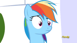 Size: 640x360 | Tagged: safe, edit, edited screencap, screencap, rainbow dash, pegasus, pony, g4, sparkle's seven, animated, caption, crossed arms, discovery family logo, duckface, female, gif, image macro, mare, nope, pouting, raised hoof, reaction image, solo, text