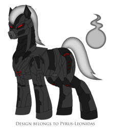 Size: 1380x1558 | Tagged: safe, artist:pyrus-leonidas, cyborg, earth pony, pony, series:mortal kombat:defenders of equestria, crossover, male, mortal kombat, ponified, red eyes, signature, simple background, smoke (mortal kombat), solo, stallion, transparent background