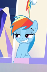 Size: 290x446 | Tagged: safe, screencap, rainbow dash, pegasus, pony, g4, sparkle's seven, cropped, faic, female, friendship throne, lidded eyes, mare, rainbow dash is best facemaker, raised eyebrows, smiling, smirk, smug, smugdash, solo