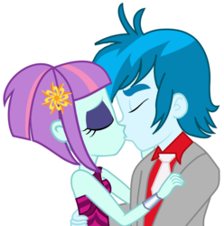 Size: 1168x1176 | Tagged: safe, artist:themexicanpunisher, sunny flare, thunderbass, equestria girls, g4, female, kissing, male, shipping, sleeveless, straight, thunderflare