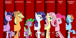 Size: 4000x2000 | Tagged: safe, artist:banquo0, applejack, fluttershy, pinkie pie, rainbow dash, rarity, spike, twilight sparkle, alicorn, dragon, pony, g4, sparkle's seven, group, mane seven, mane six, movie poster, ocean's eleven, parody, tongue out, twilight sparkle (alicorn), winged spike, wings