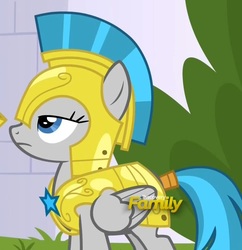 Size: 784x811 | Tagged: safe, screencap, windstorm, pegasus, pony, g4, sparkle's seven, armor, cropped, discovery family logo, female, guardsmare, mare, royal guard, solemn canterlot marshal, solo, unamused