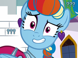 Size: 1193x888 | Tagged: safe, edit, edited screencap, screencap, rainbow dash, pegasus, pony, g4, sparkle's seven, clothes, confused nick young, dress, ear piercing, earring, faic, female, jewelry, megaradash, meme, piercing, ponified meme, question mark, solo