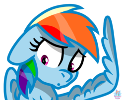 Size: 1033x836 | Tagged: safe, artist:rainbow eevee, rainbow dash, pony, g4, awkward, female, looking down, simple background, solo, transparent background, whistling, wings