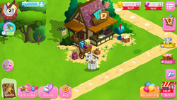 Size: 1334x750 | Tagged: safe, gameloft, derpy hooves, pony, g4, gem, mailmare, post office, tree