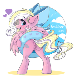 Size: 2000x2050 | Tagged: safe, artist:feekteev, oc, oc only, oc:bay breeze, pegasus, pony, blushing, bow, cute, ear fluff, female, hair bow, high res, inner tube, looking at you, looking back, looking back at you, open mouth, simple background, tail bow, ych result