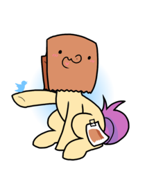 Size: 670x800 | Tagged: safe, artist:paperbagpony, oc, oc:paper bag, blushing, meta, paper bag, simple background, twitter, twitter link, white background