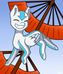 Size: 1700x2000 | Tagged: safe, artist:jellysketch, pegasus, pony, aang, avatar the last airbender, eyes closed, folded wings, grin, ponified, simple background, smiling, solo