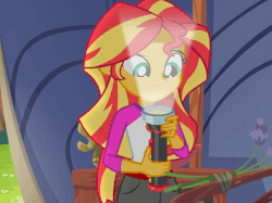 Size: 640x479 | Tagged: safe, screencap, sunset shimmer, human, equestria girls, g4, legend of everfree, animated, camp everfree outfits, cute, female, flashlight (object), gif, making faces with a flashlight, shimmerbetes, solo