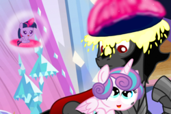 Size: 1500x1000 | Tagged: safe, edit, edited screencap, screencap, king sombra, princess flurry heart, twilight sparkle, pony, unicorn, g4