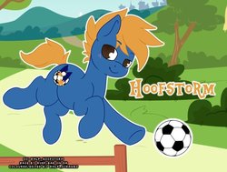 Size: 575x435 | Tagged: safe, oc, oc:hoofstorm, pony, ball, blue, football, gold, sports, twitterponies